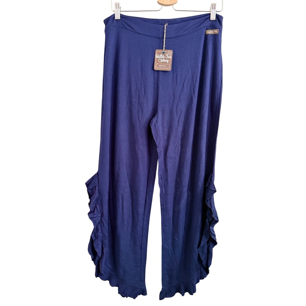 Matilda Jane Women Navy Blue Ruffle Wide‎ Leg Lounge Pants Size Small